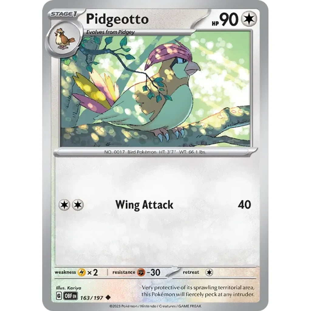 Pidgeotto 163/197 Uncommon Obsidian Flames Pokemon Near Mint (NM) przód