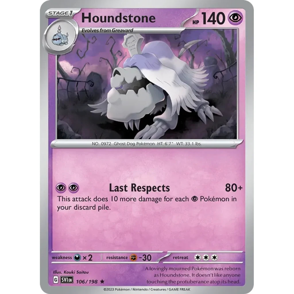 Houndstone 106/198 Rare Scarlet &amp; Violet Pokemon Holo Lightly Played (LP) przód