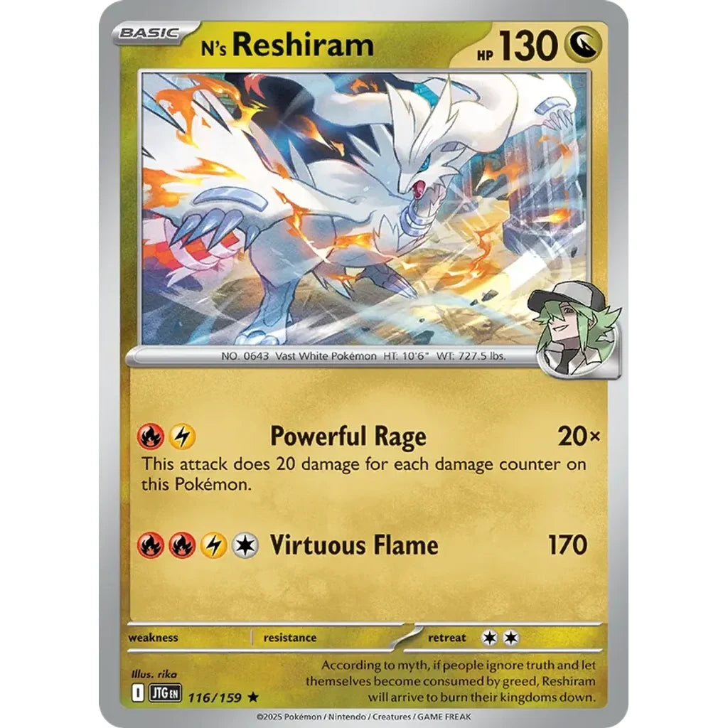 N's Reshiram 116/159 Rare Journey Together Pokemon Holo Near Mint (NM) przód