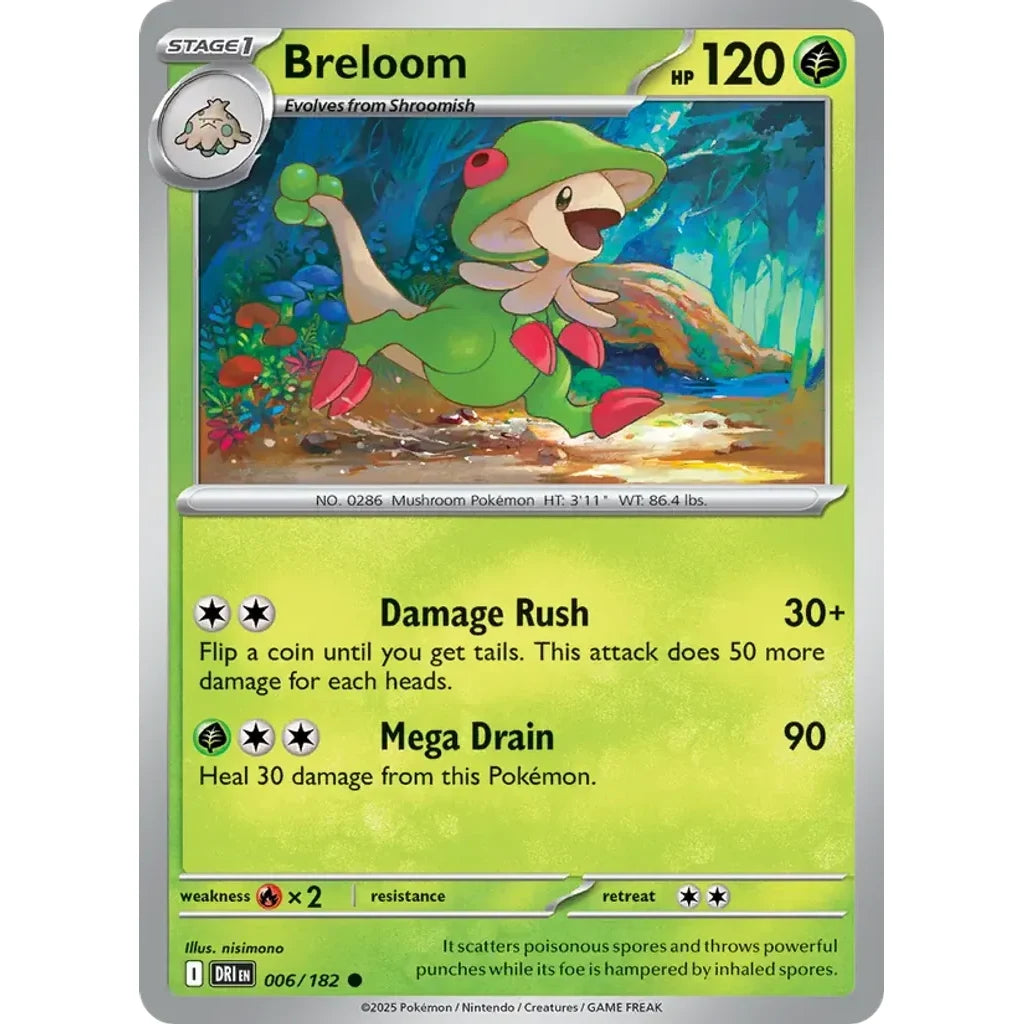 Breloom 006/182 Common Destined Rivals Pokemon Reverse Holo Near Mint (NM) przód