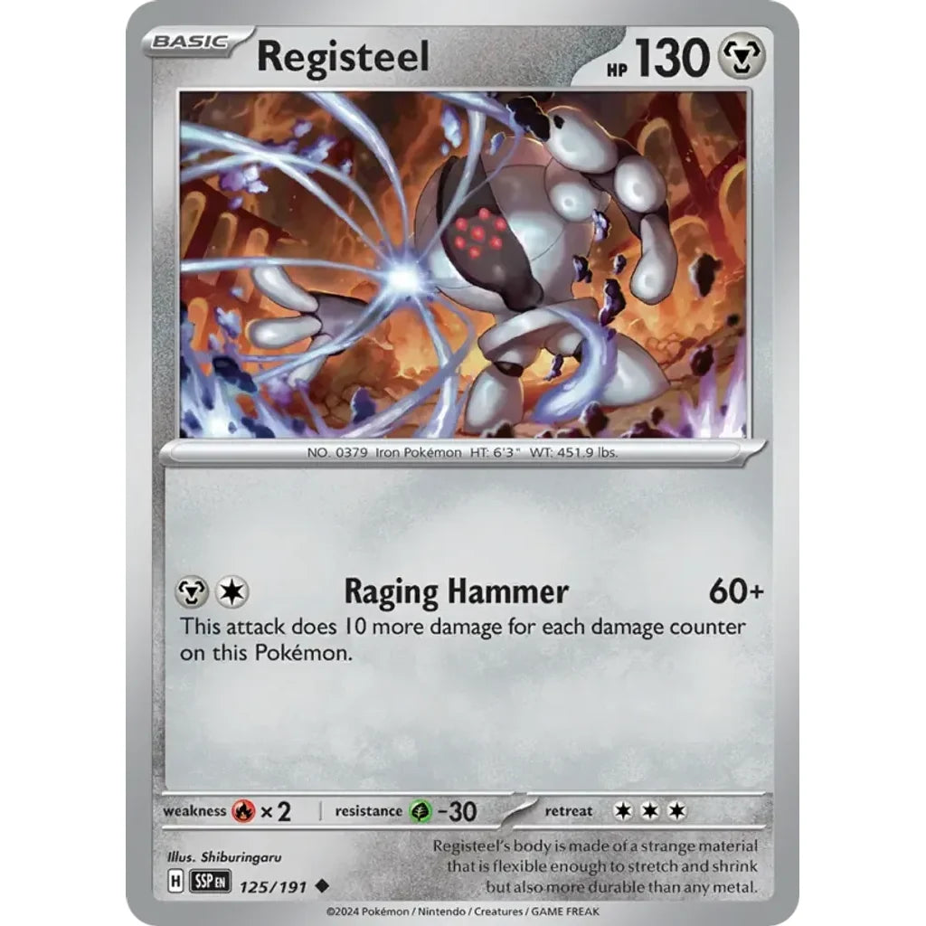 Registeel 125/191 Uncommon Surging Sparks Pokemon Lightly Played (LP) przód