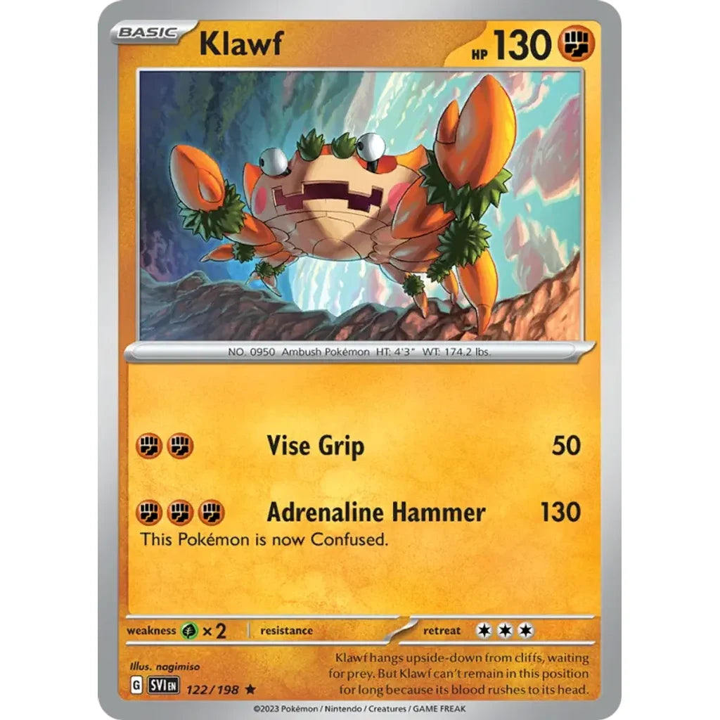 Klawf 122/198 Rare Scarlet &amp; Violet Pokemon Reverse Holo Lightly Played (LP) przód