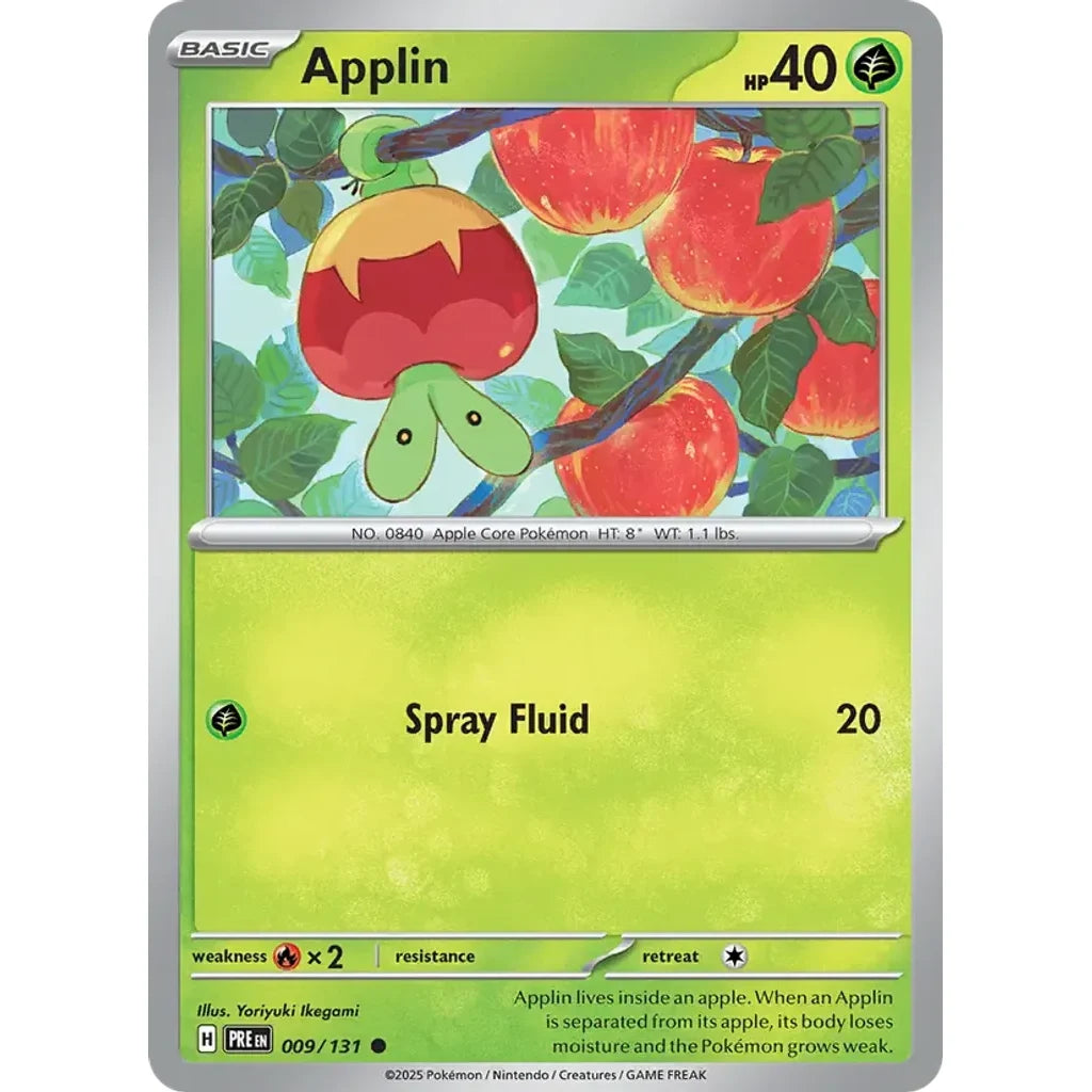 Applin 009/131 Common SV: Prismatic Evolutions Pokemon Reverse Holo Near Mint (NM) przód