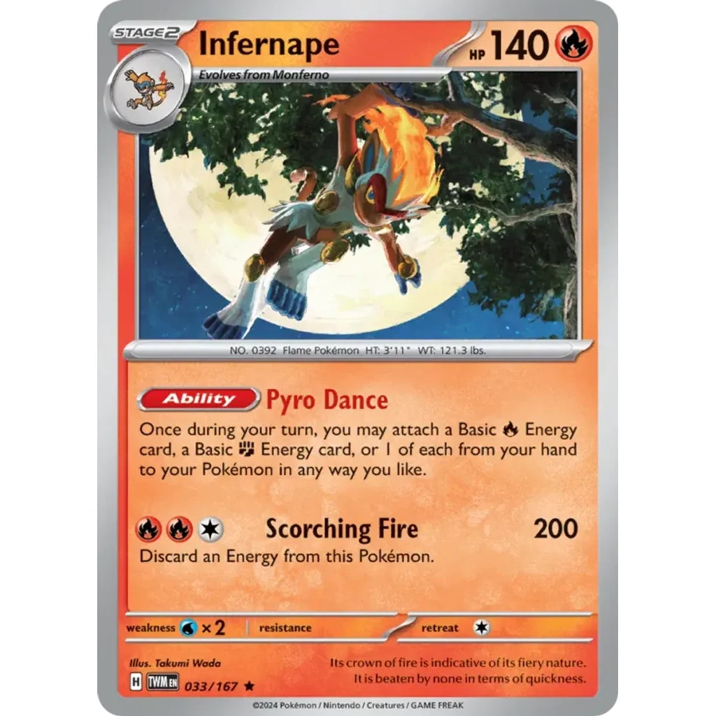 Infernape 033/167 Rare Twilight Masquerade Pokemon Reverse Holo Near Mint (NM) przód