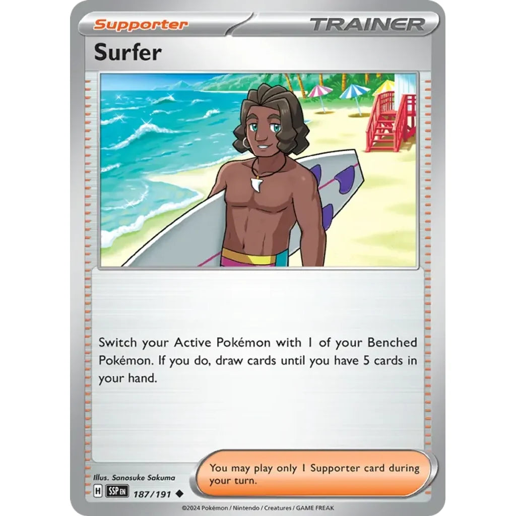 Surfer 187/191 Uncommon Surging Sparks Pokemon Near Mint (NM) przód