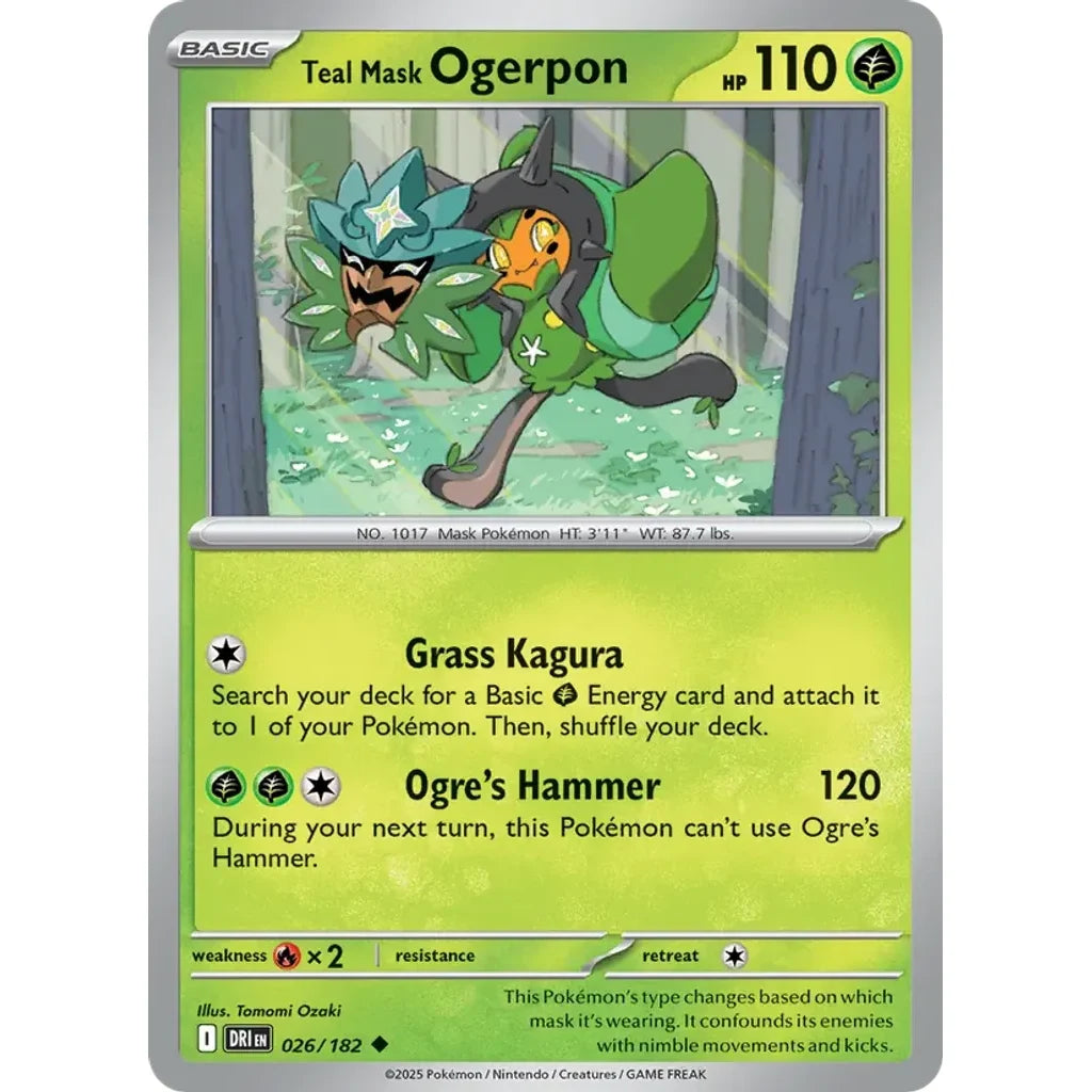 Teal Mask Ogerpon 026/182 Uncommon Destined Rivals Pokemon Reverse Holo Near Mint (NM) przód