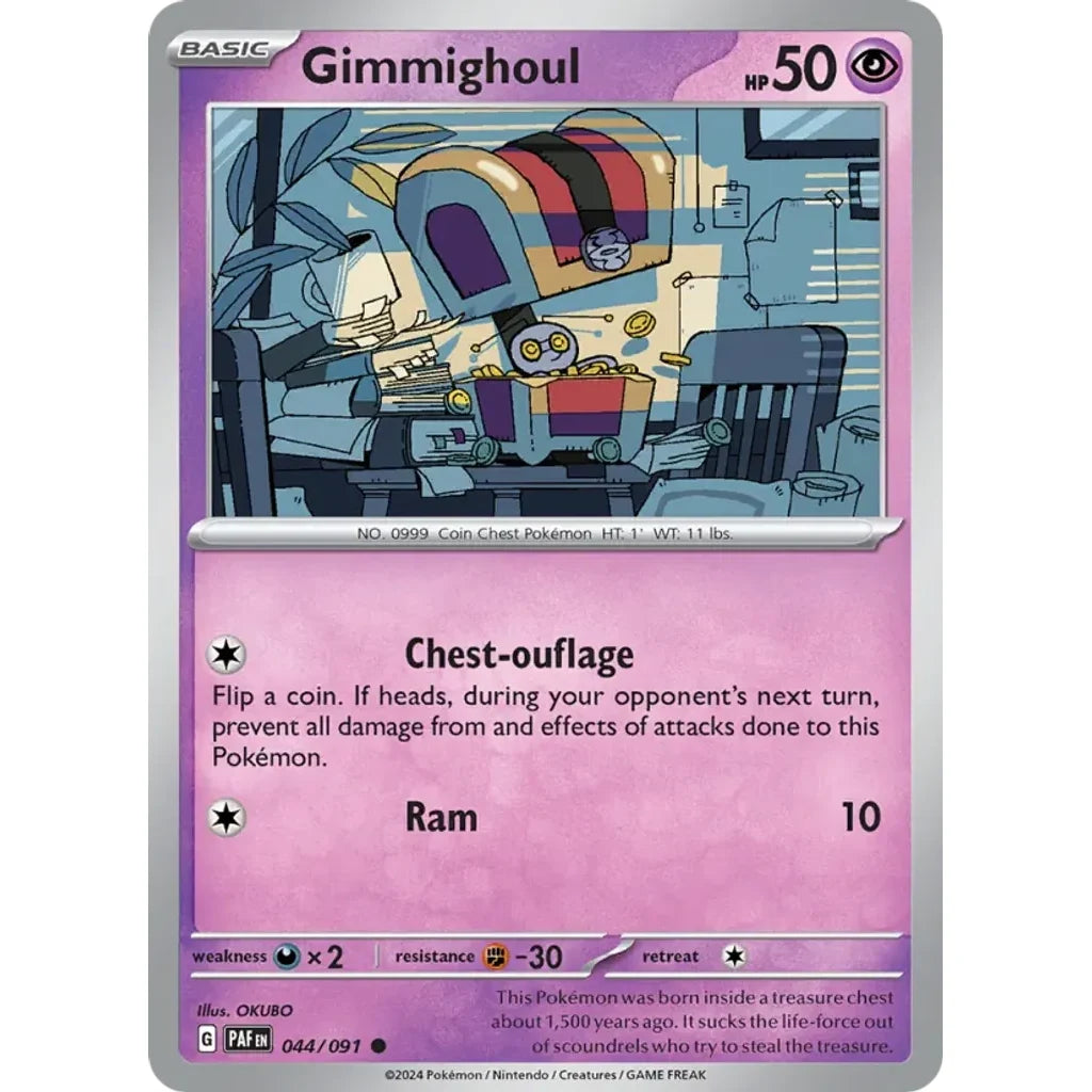 Gimmighoul 044/091 Common Paldean Fates Pokemon Near Mint (NM) przód
