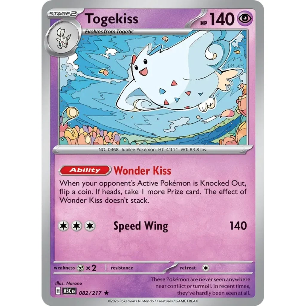 Togekiss 082/217 Rare ME: Ascended Heroes Pokemon Holo Near Mint (NM) przód