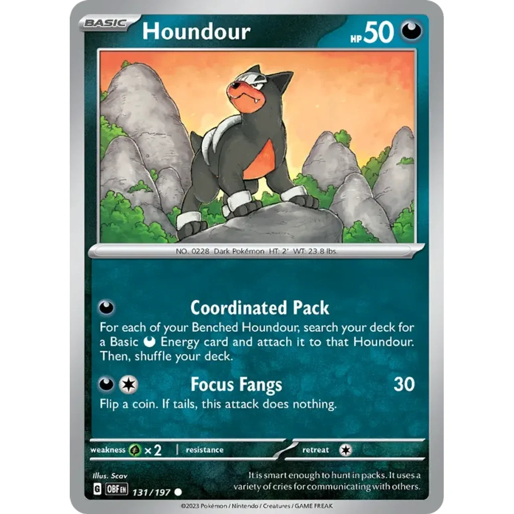 Houndour 131/197 Common Obsidian Flames Pokemon Near Mint (NM) przód