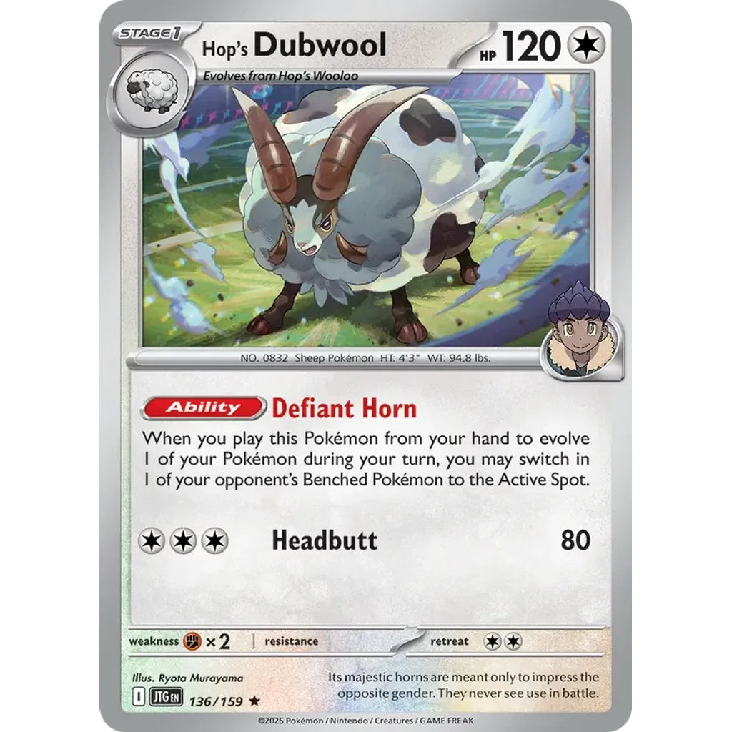 Hop's Dubwool 136/159 Rare Journey Together Pokemon Holo Near Mint (NM) przód