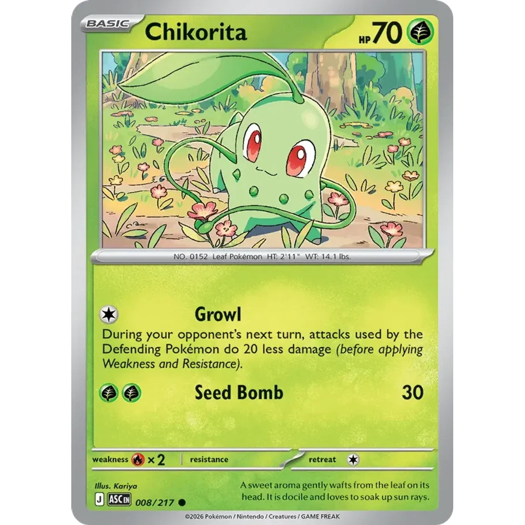 Chikorita 008/217 Common ME: Ascended Heroes Pokemon Lightly Played (LP) przód