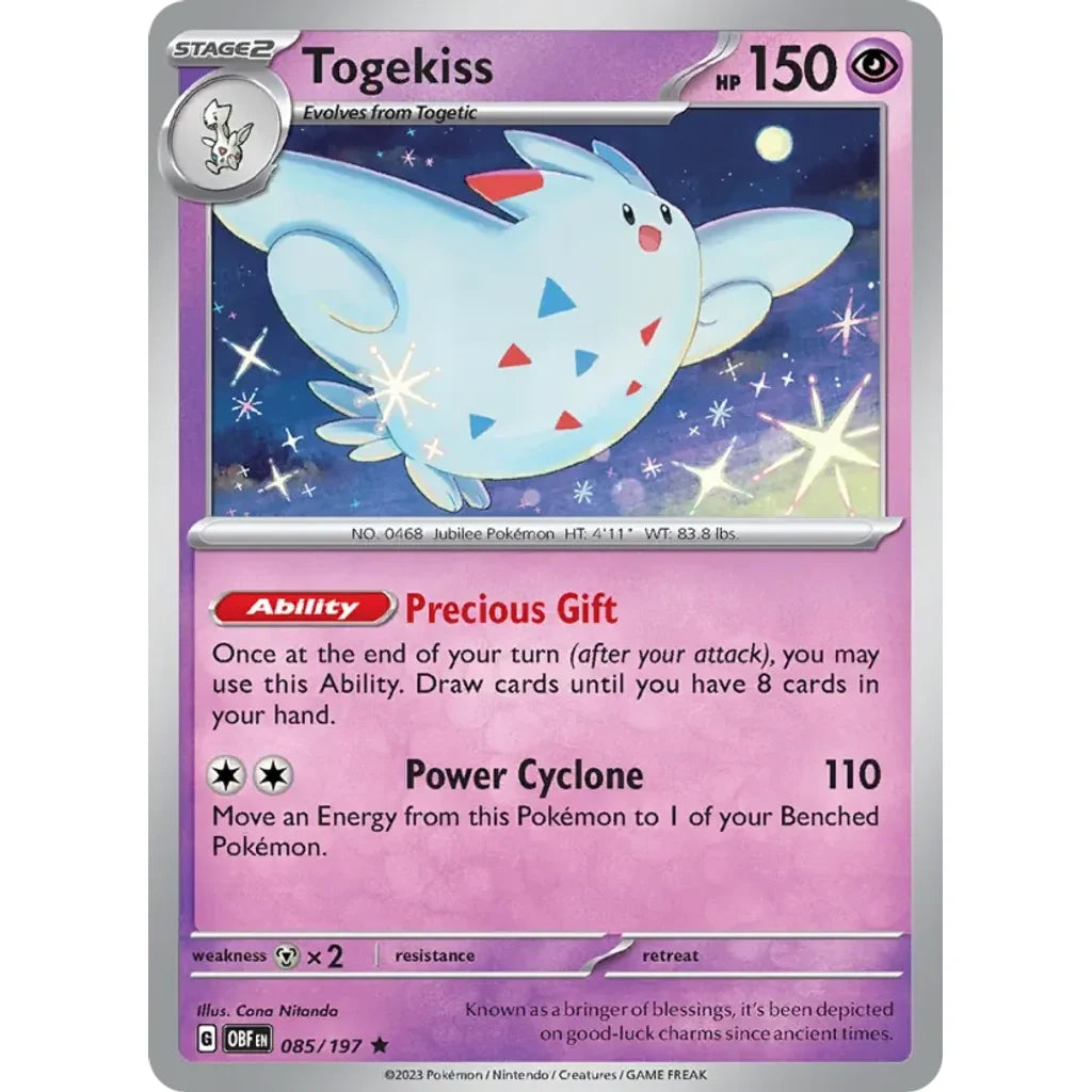 Togekiss 085/197 Rare Obsidian Flames Pokemon Holo Near Mint (NM) przód