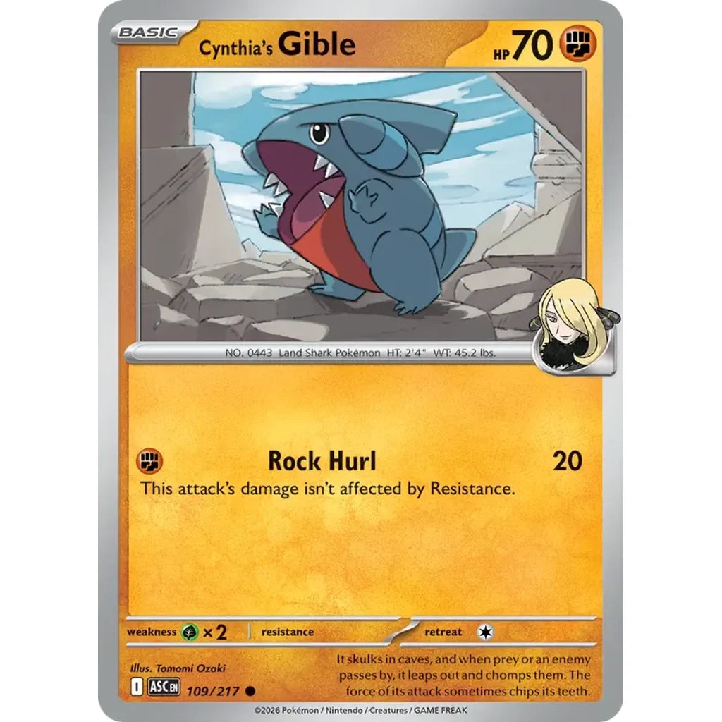Cynthia's Gible 109/217 Common ME: Ascended Heroes Pokemon Lightly Played (LP) przód