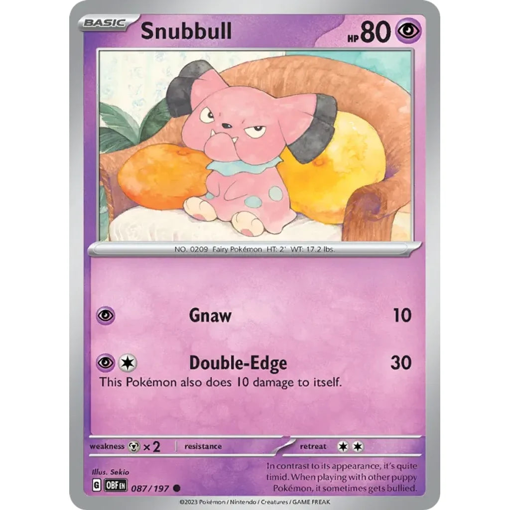 Snubbull 087/197 Common Obsidian Flames Pokemon Lightly Played (LP) przód
