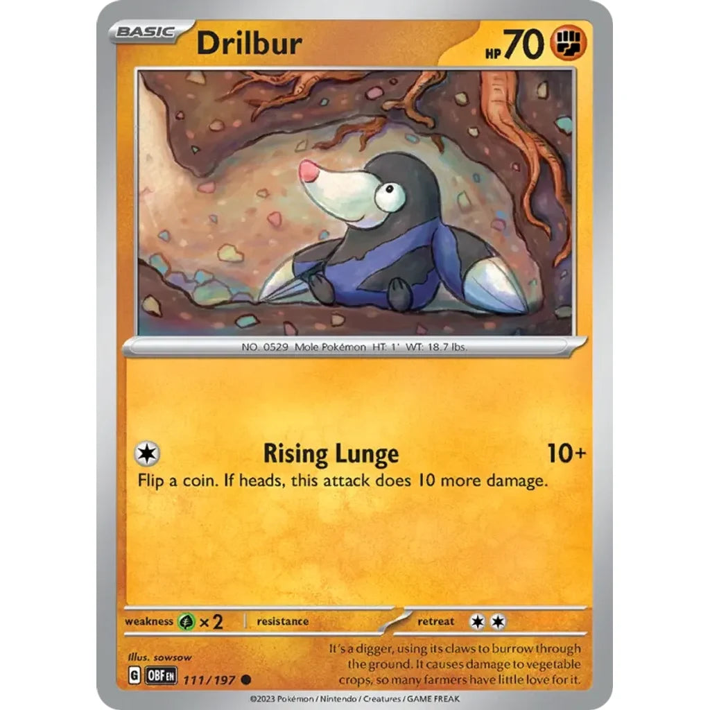Drilbur 111/197 Common Obsidian Flames Pokemon Near Mint (NM) przód
