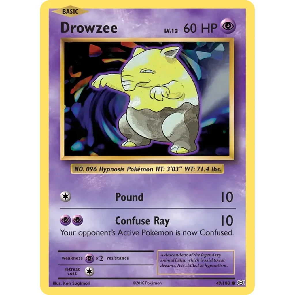 Drowzee 49/108 Common Evolutions Pokemon Lightly Played (LP) przód