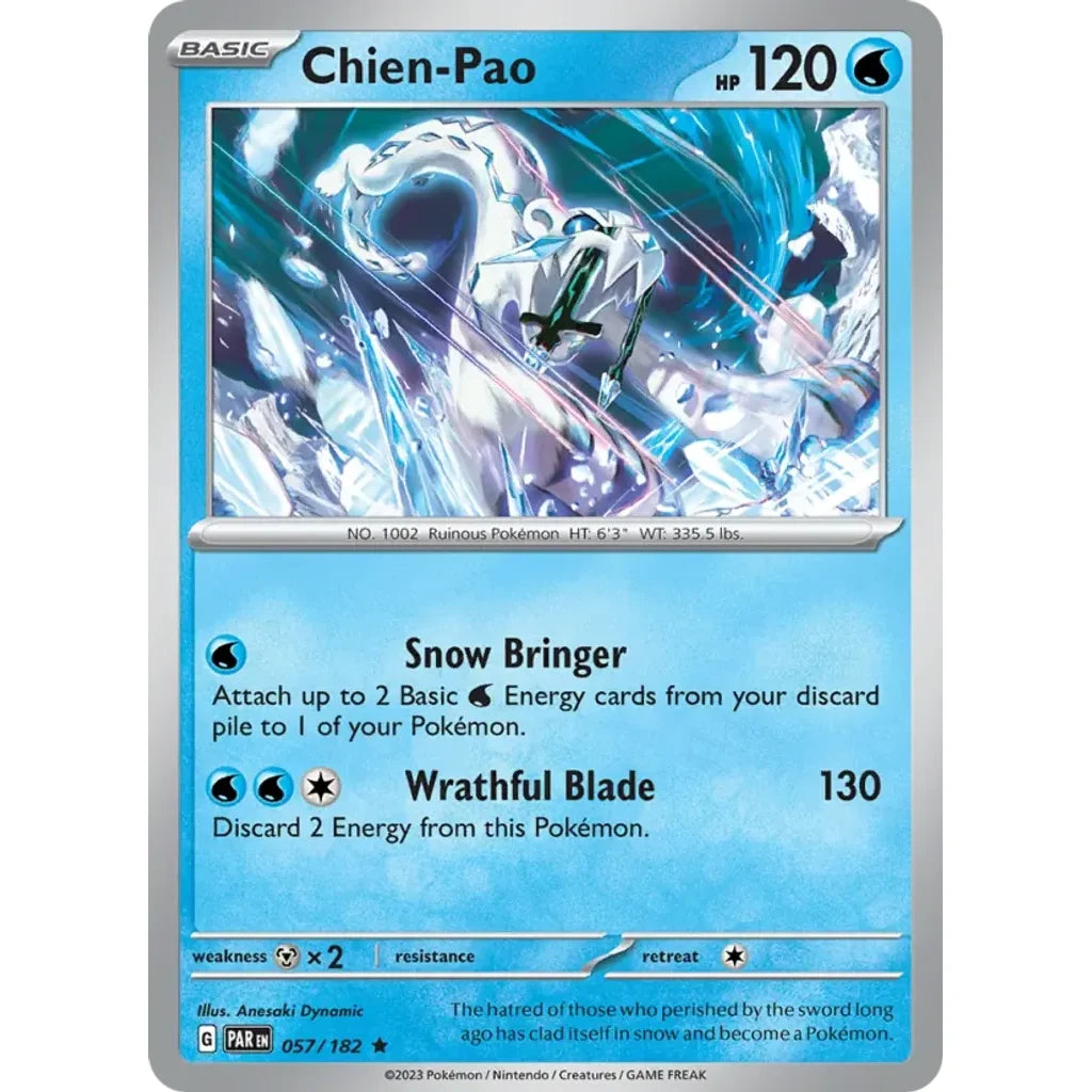 Chien-Pao 057/182 Rare Paradox Rift Pokemon Holo Near Mint (NM) przód