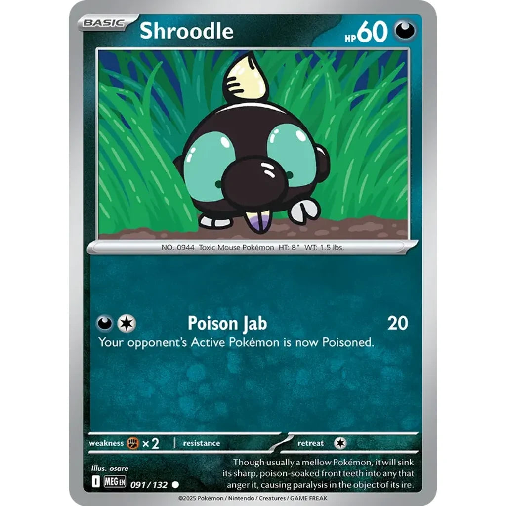 Shroodle 091/132 Common Mega Evolution Pokemon Reverse Holo Near Mint (NM) przód