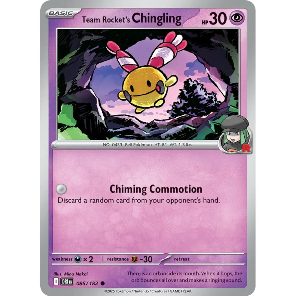Team Rocket's Chingling 085/182 Common Destined Rivals Pokemon Reverse Holo Near Mint (NM) przód