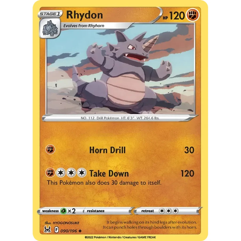 Rhydon 090/196 Uncommon Lost Origin Pokemon Lightly Played (LP) przód