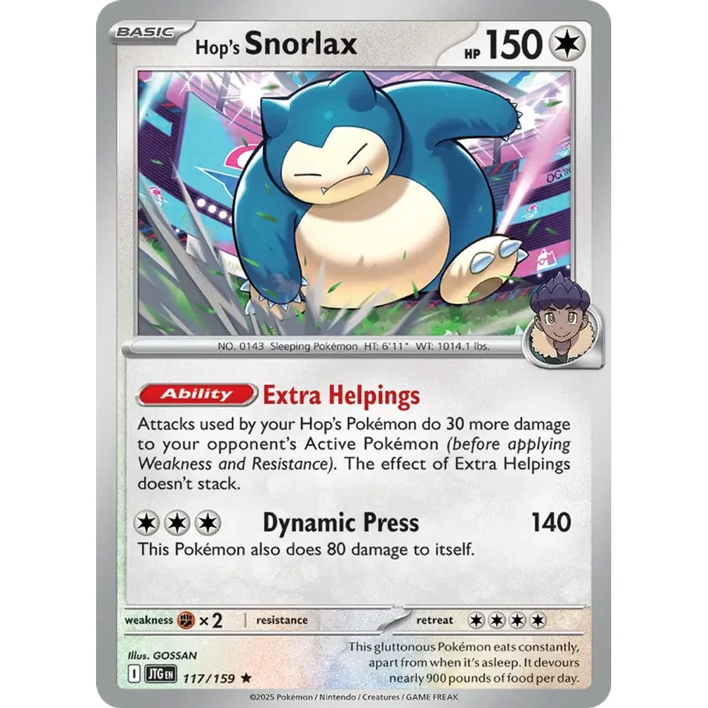 Hop's Snorlax 117/159 Rare Journey Together Pokemon Holo Near Mint (NM) przód