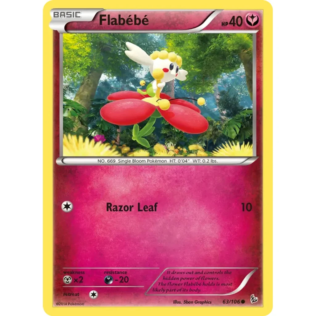 Flabebe 63/106 Common Flashfire Pokemon Lightly Played (LP) przód