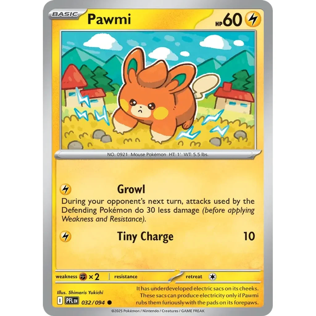 Pawmi 032/094 Common Phantasmal Flames Pokemon Reverse Holo Near Mint (NM) przód