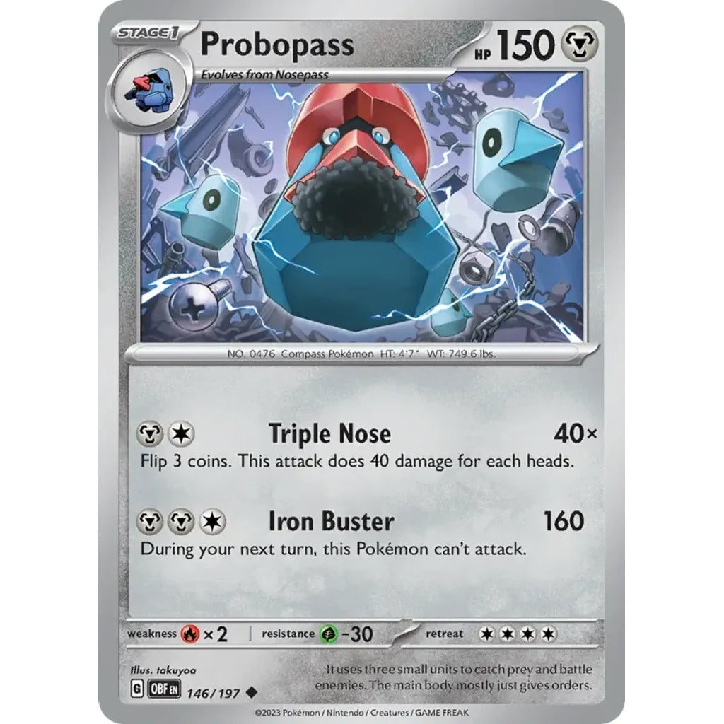 Probopass 146/197 Uncommon Obsidian Flames Pokemon Reverse Holo Lightly Played (LP) przód