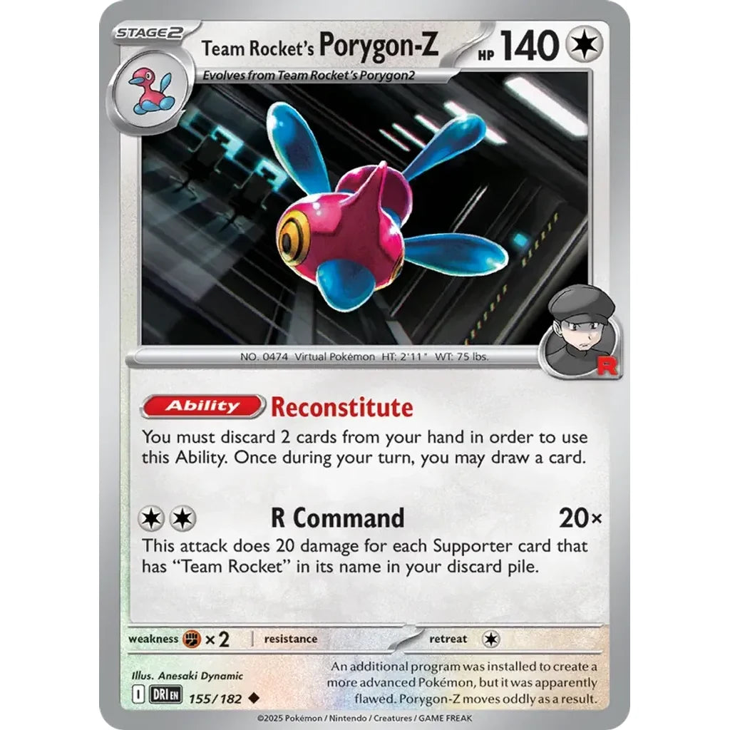 Team Rocket's Porygon-Z 155/182 Uncommon Destined Rivals Pokemon Lightly Played (LP) przód