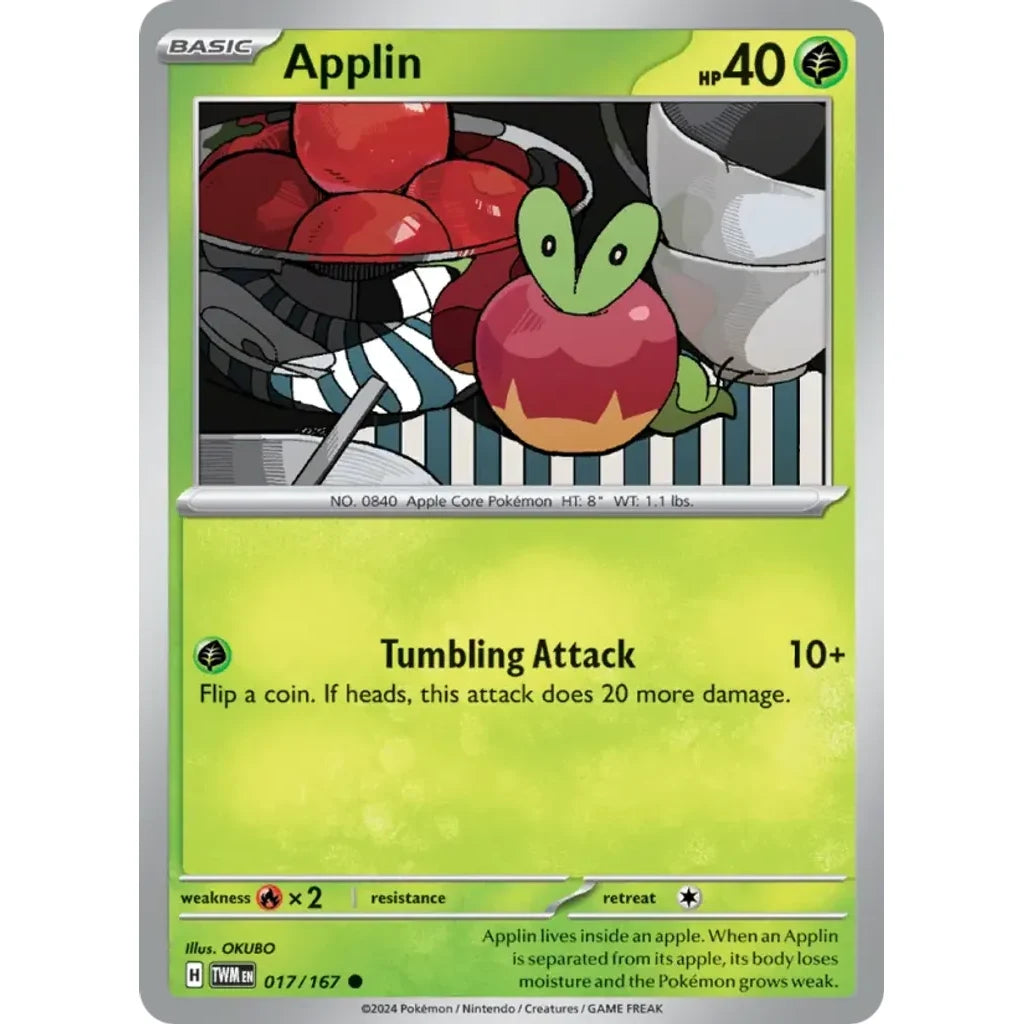Applin 017/167 Common Twilight Masquerade Pokemon Near Mint (NM) przód