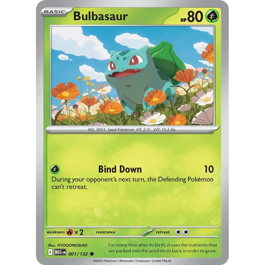 Bulbasaur 001/132 Common Mega Evolution Pokemon Reverse Holo Near Mint (NM) przód