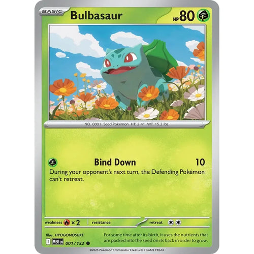 Bulbasaur 001/132 Common Mega Evolution Pokemon Reverse Holo Near Mint (NM) przód
