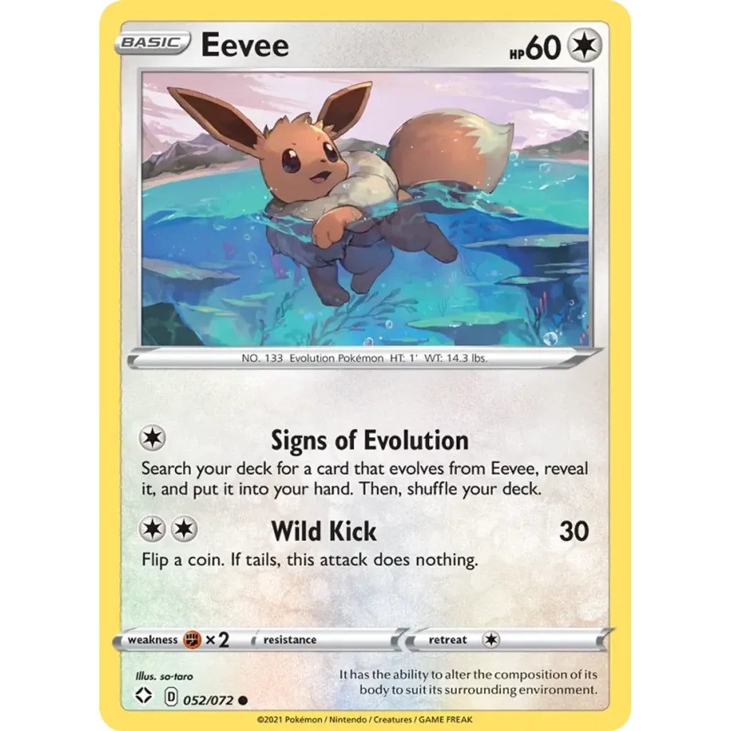 Eevee 052/072 Common Shining Fates Pokemon Lightly Played (LP) przód