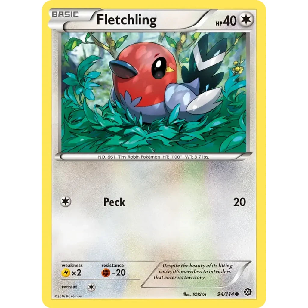 Fletchling 94/114 Common Steam Siege Pokemon Lightly Played (LP) przód