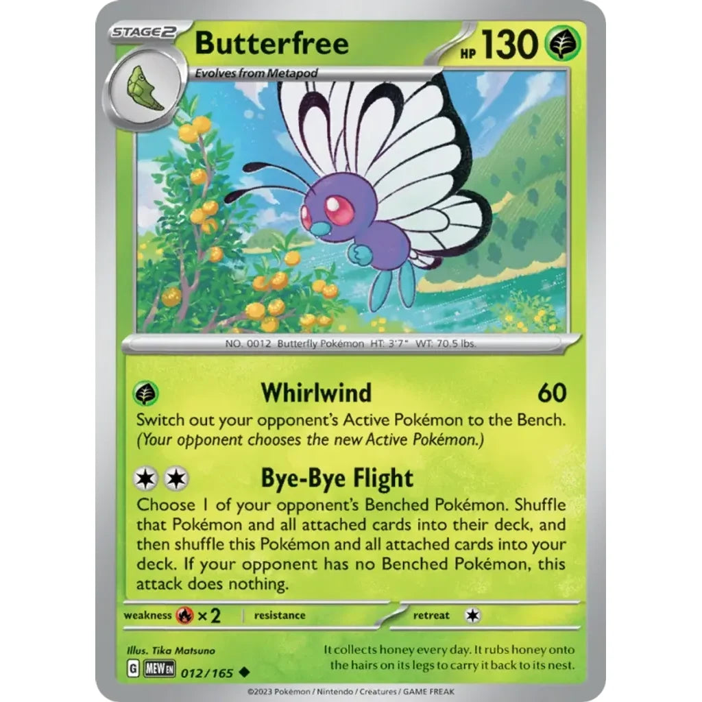 Butterfree 012/165 Uncommon 151 Pokemon Near Mint (NM) przód
