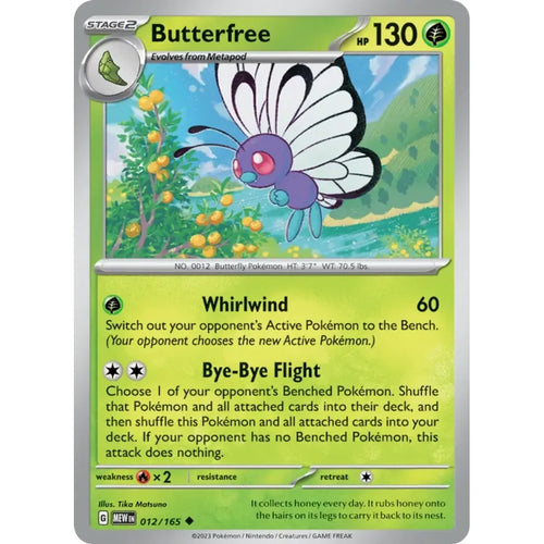 Butterfree 012/165 Uncommon 151 Pokemon Near Mint (NM) przód