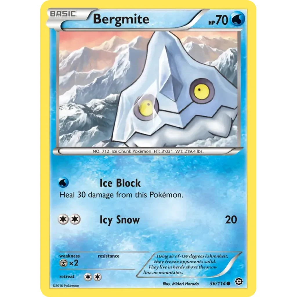 Bergmite 36/114 Common Steam Siege Pokemon Lightly Played (LP) przód