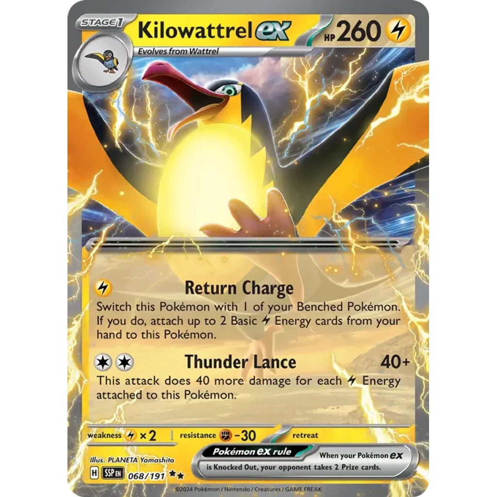 Kilowattrel ex 068/191 Double Rare Surging Sparks Pokemon Holo Near Mint (NM) przód