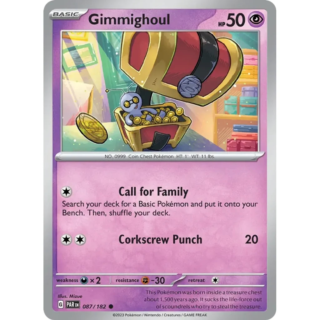Gimmighoul 087/182 Common Paradox Rift Pokemon Near Mint (NM) przód