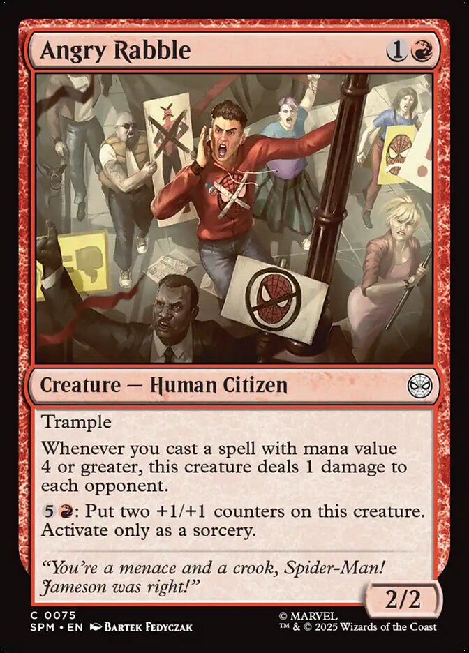 Angry Rabble 75 Common Marvel's Spider-Man Magic: The Gathering Near Mint (NM) przód