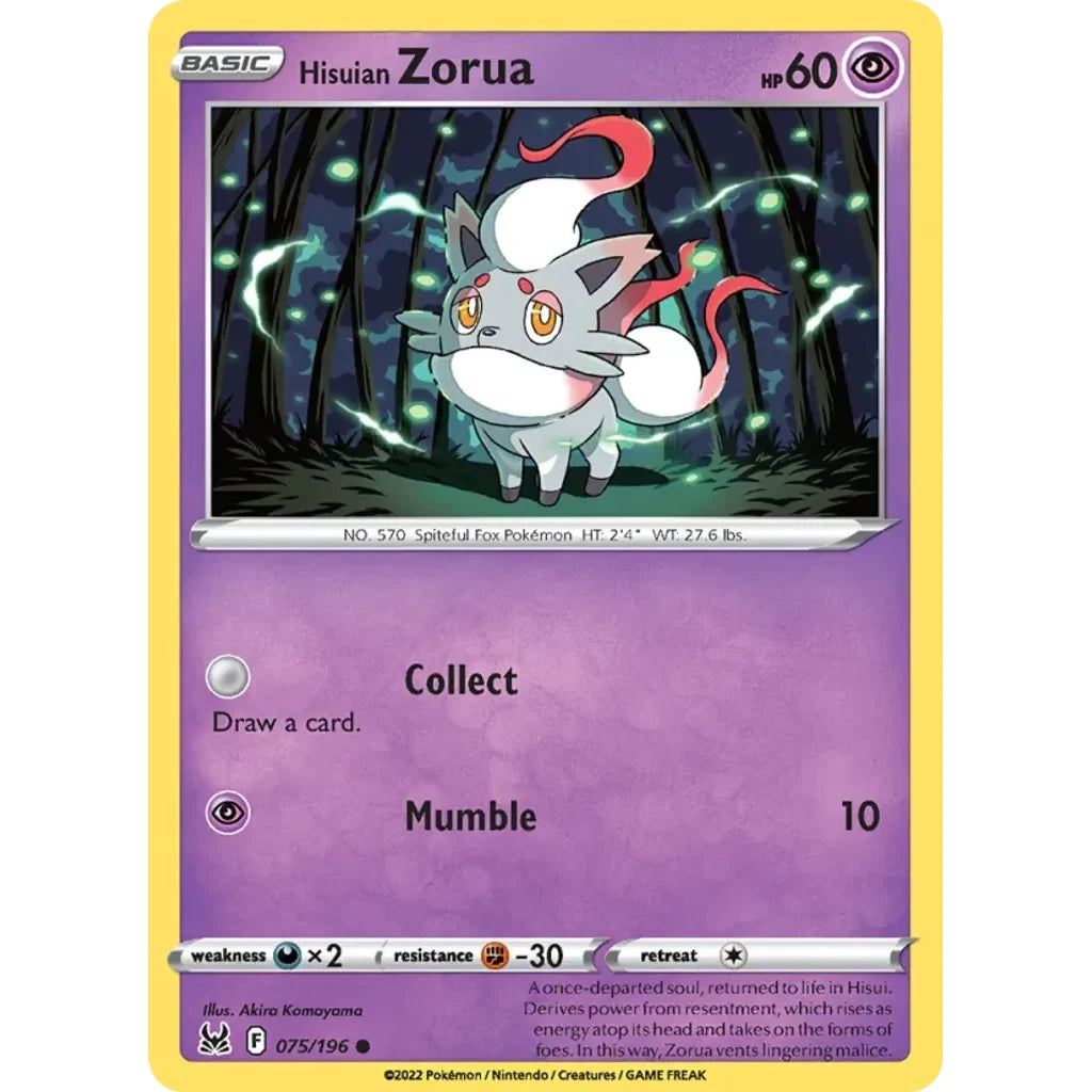 Hisuian Zorua 075/196 Common Lost Origin Pokemon Near Mint (NM) przód