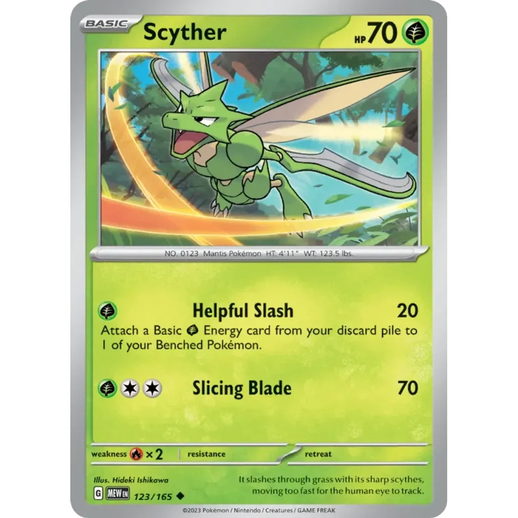 Scyther 123/165 Uncommon 151 Pokemon Near Mint (NM) przód