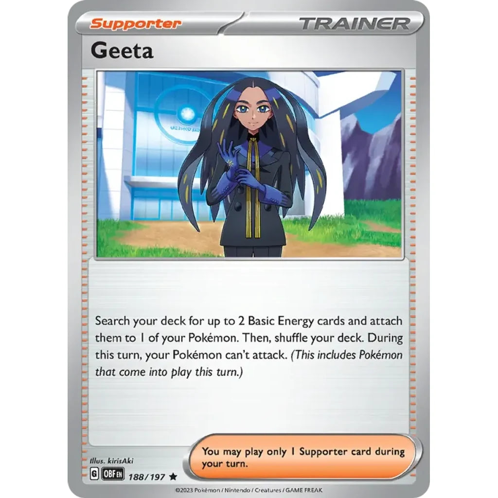 Geeta 188/197 Rare Obsidian Flames Pokemon Holo Near Mint (NM) przód