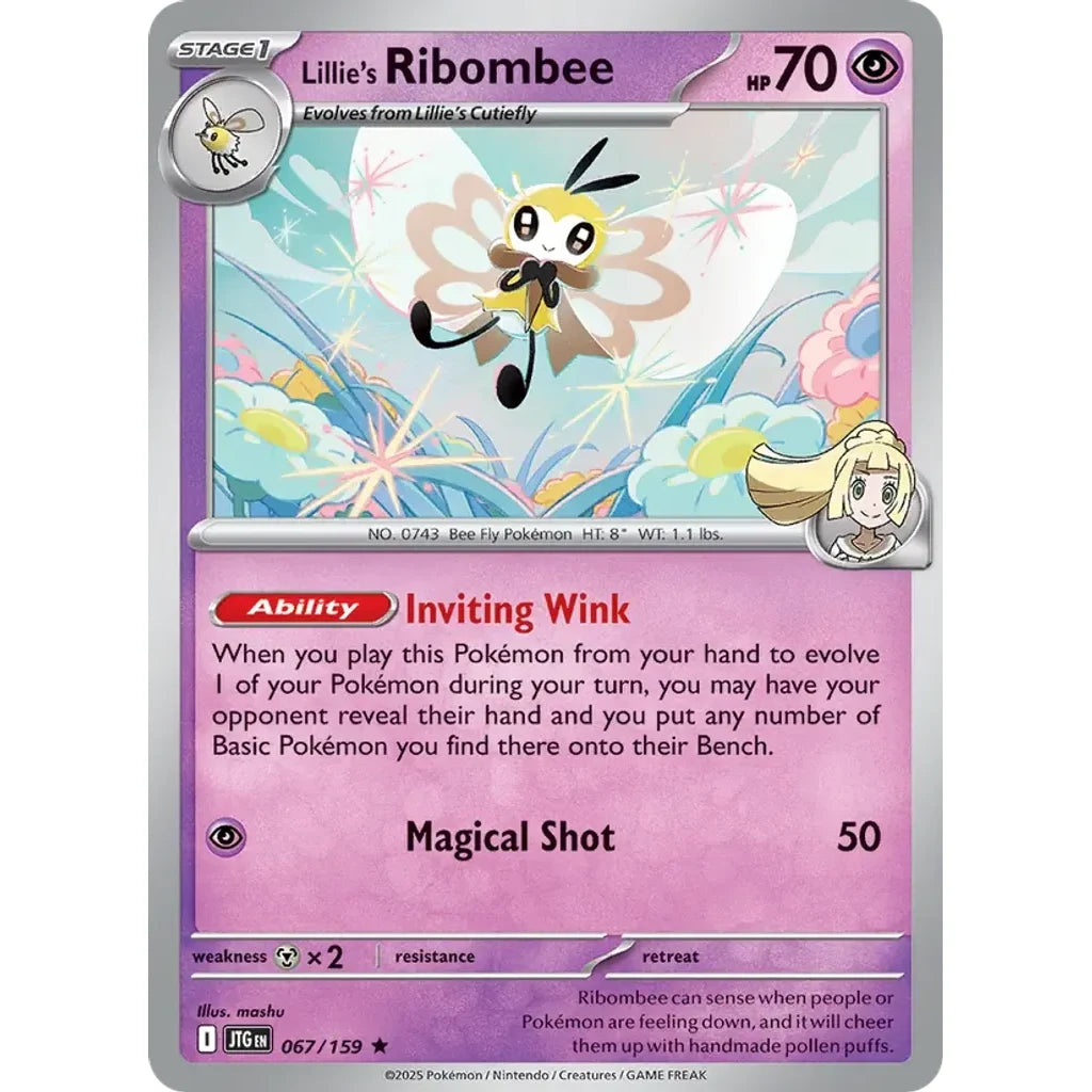 Lillie's Ribombee 067/159 Rare Journey Together Pokemon Holo Near Mint (NM) przód