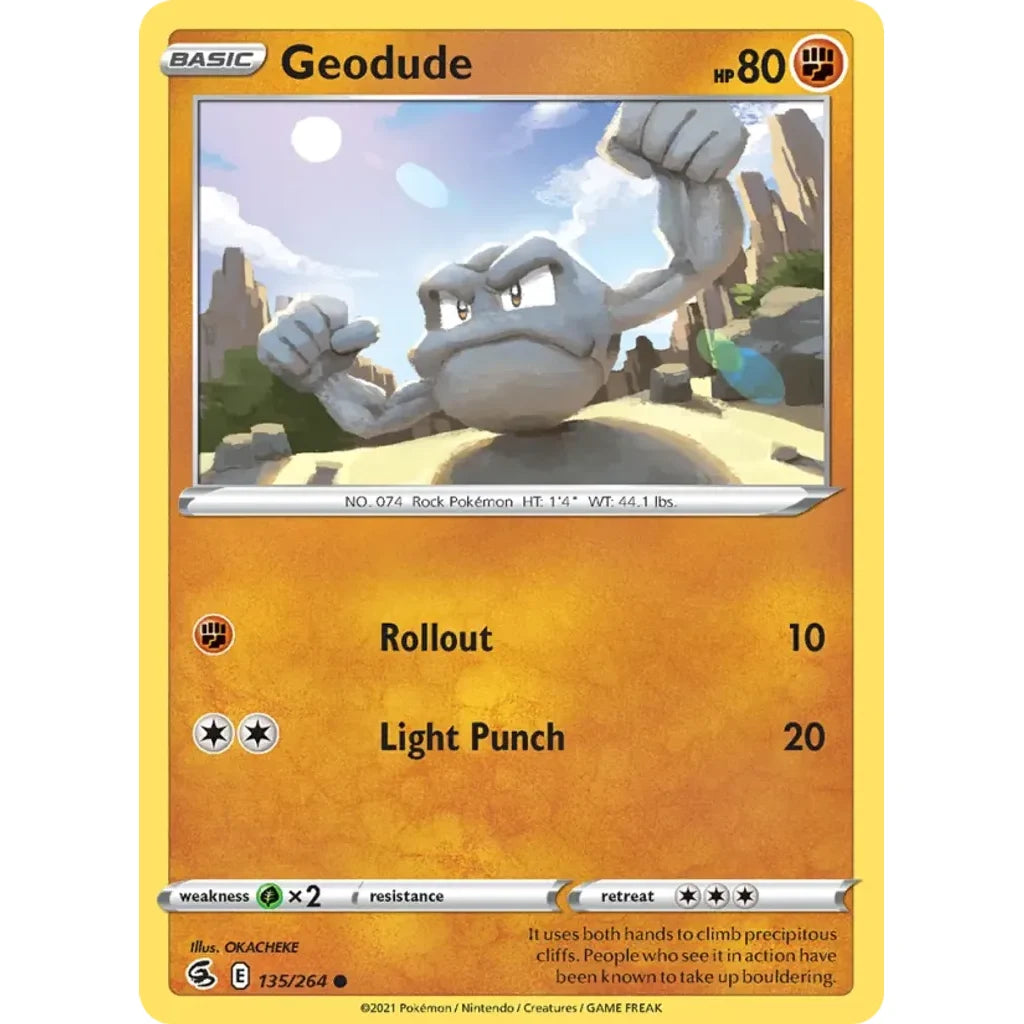 Geodude 135/264 Common Fusion Strike Pokemon Near Mint (NM) przód