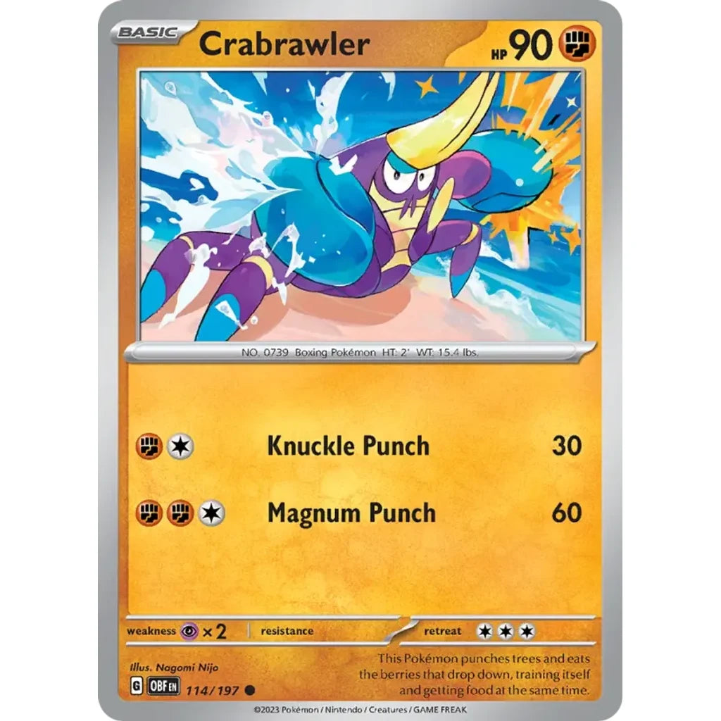 Crabrawler 114/197 Common Obsidian Flames Pokemon Lightly Played (LP) przód