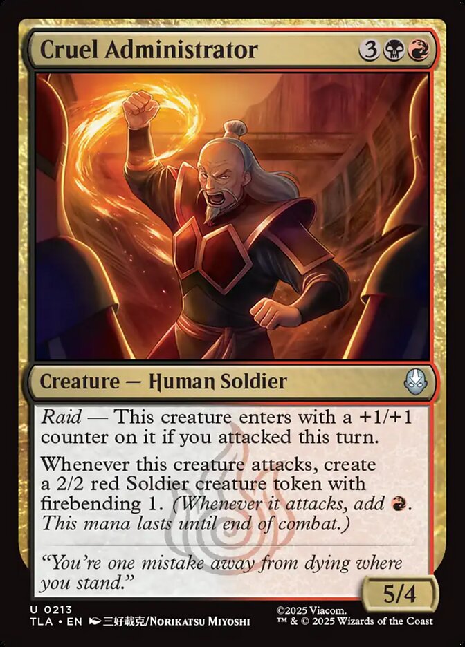 Cruel Administrator 213 Uncommon Avatar: The Last Airbender Magic: The Gathering Near Mint (NM) przód