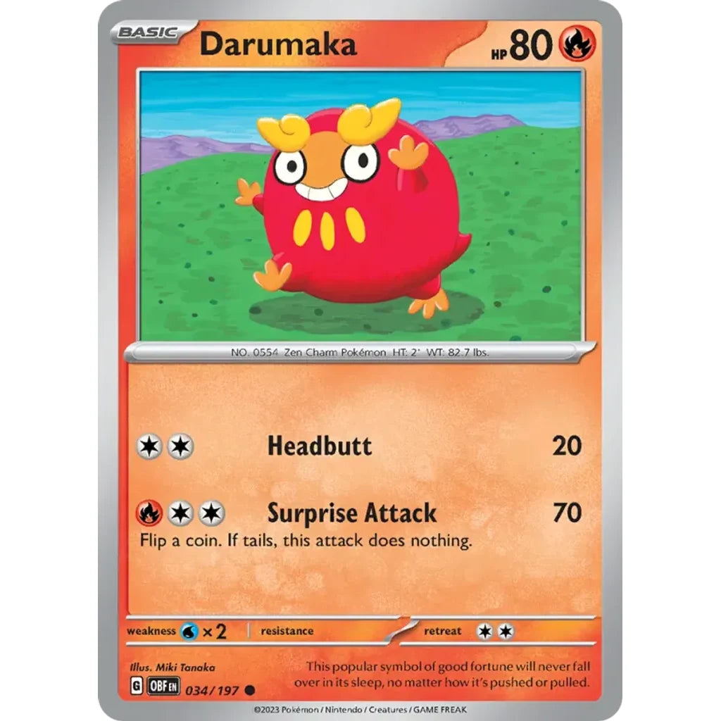 Darumaka 034/197 Common Obsidian Flames Pokemon Near Mint (NM) przód