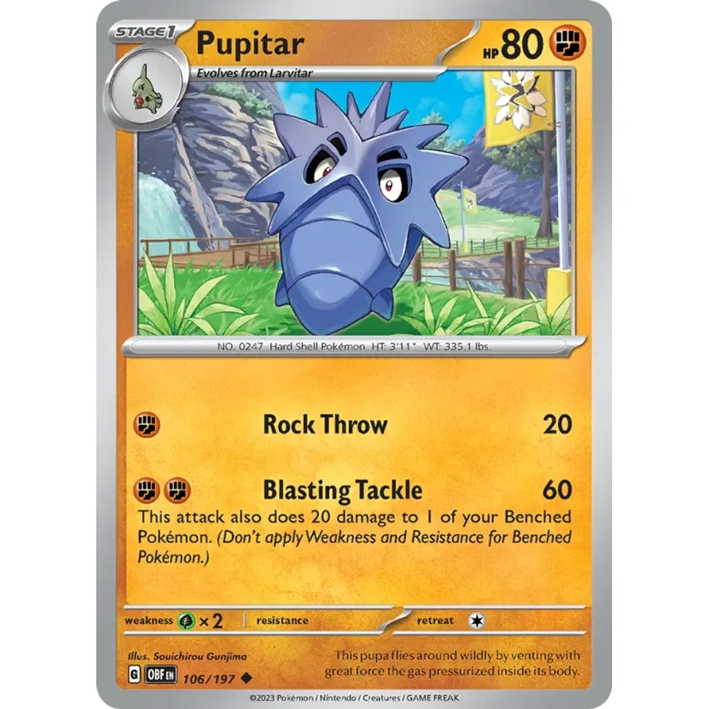 Pupitar 106/197 Uncommon Obsidian Flames Pokemon Near Mint (NM) przód