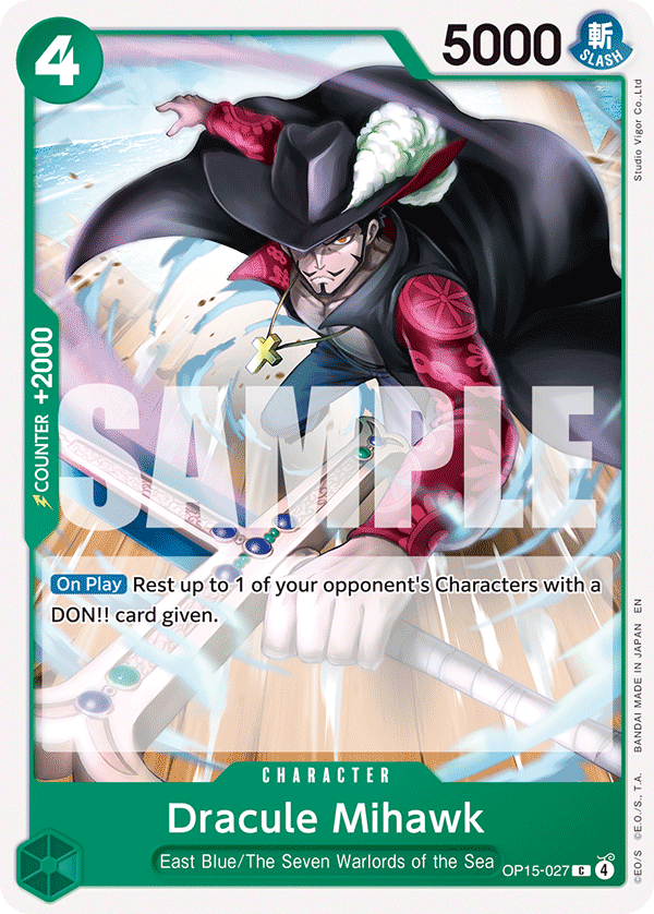 Dracule Mihawk OP15-027 Common Adventure on Kami's Island One Piece Near Mint (NM) przód